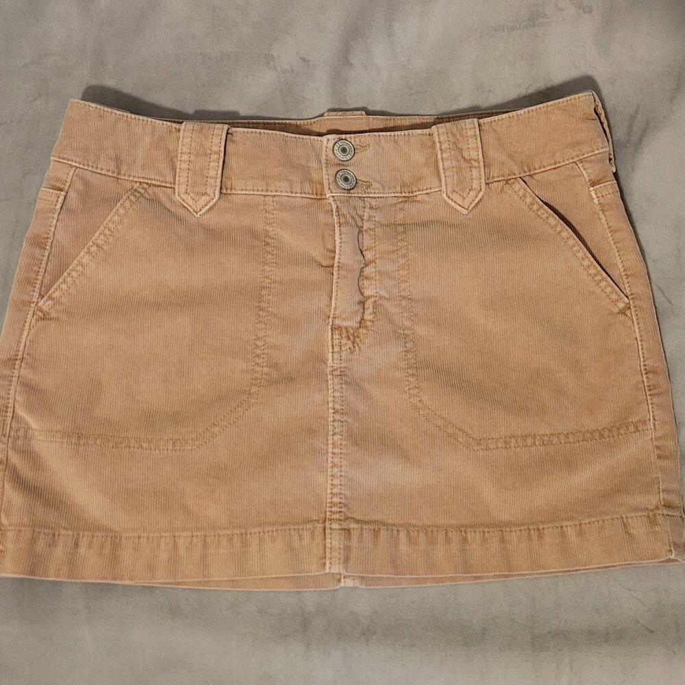 American Eagle Outfitters Corduroy Mini Skirt Beige Button Zip Pockets Size 6